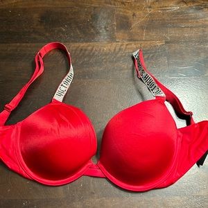 Victoria secrets red bra with sparkle straps. Size 32DD